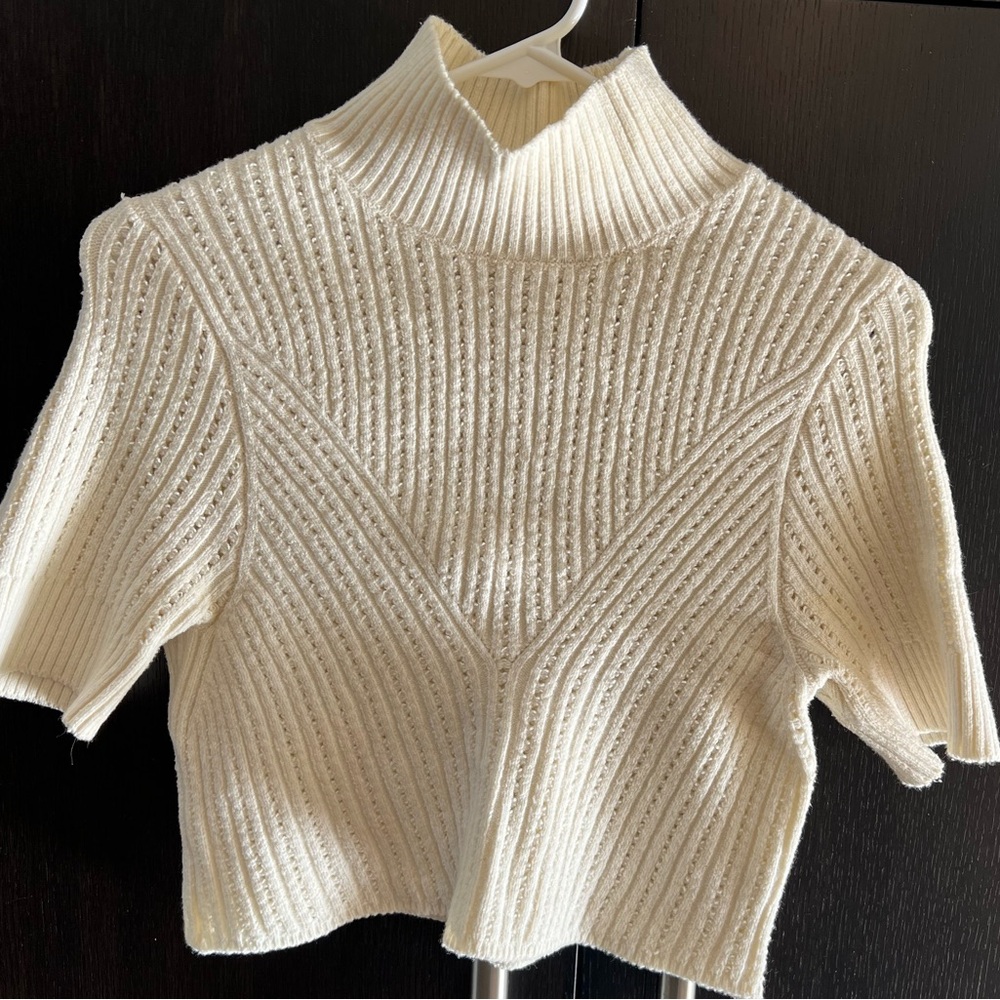 Free People Cream Ribbed Turtleneck Sweater
